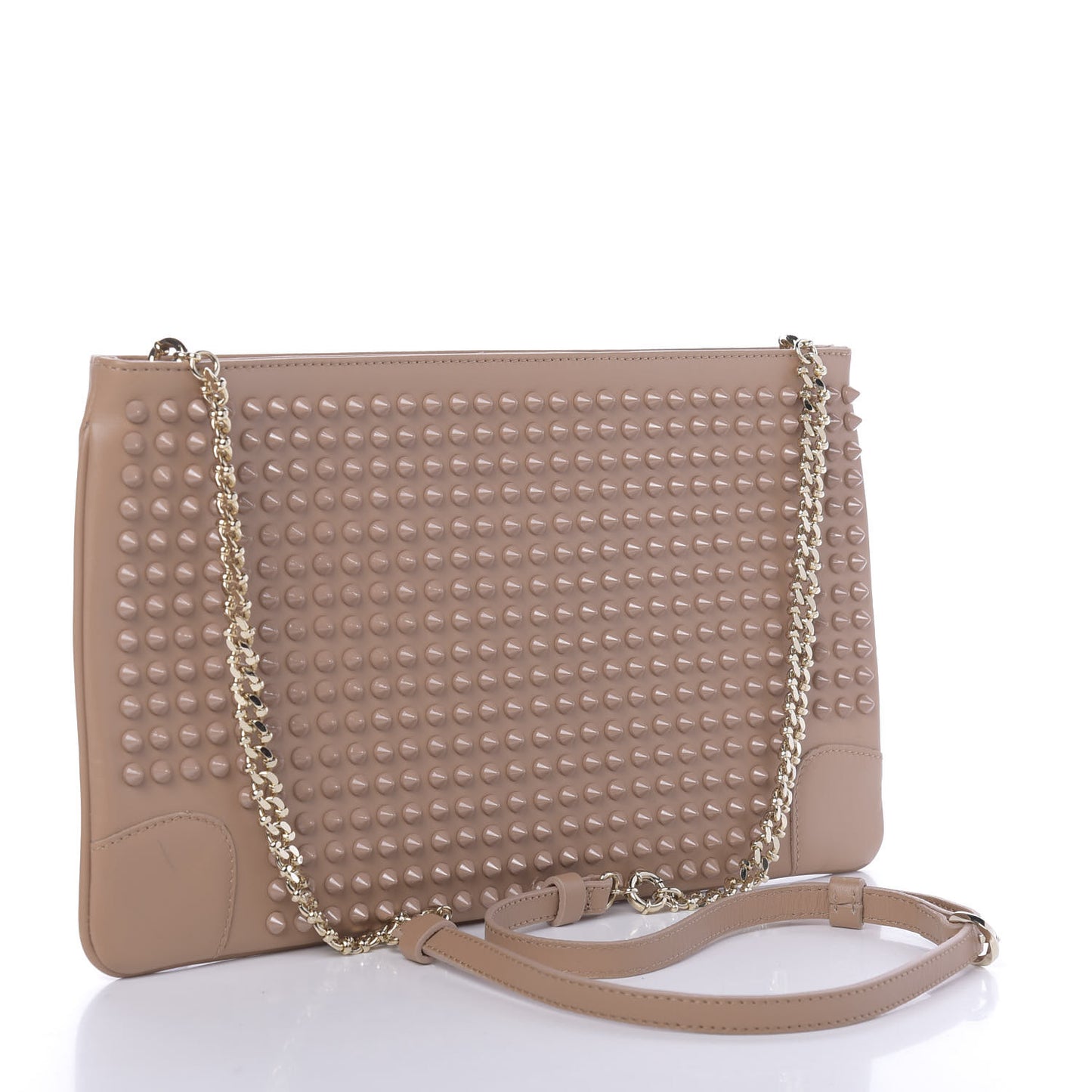 Calfskin Studded Loubiposh Chain Clutch Nude