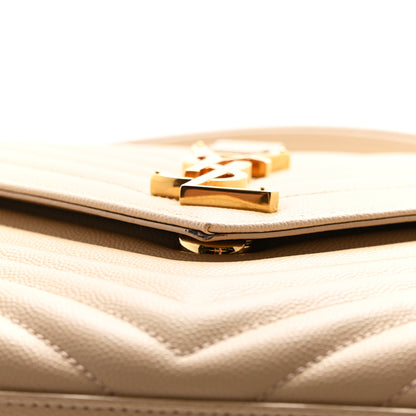 Saint Laurent Grain De Poudre Matelasse Chevron Large Monogram Satchel Nude Powder 11 of 11