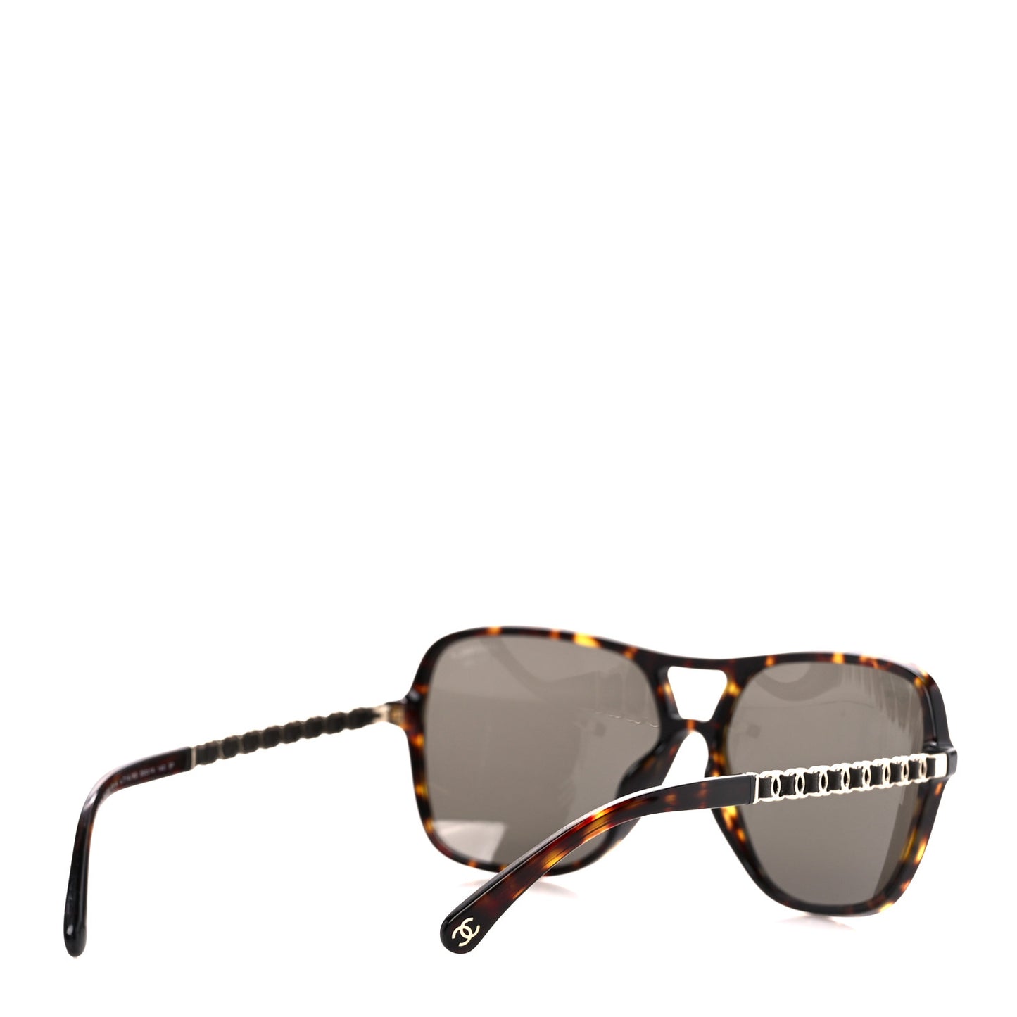 Metal Calfskin Polarized CC Chain Polarized Pilot Sunglasses 5439-Q-A Tortoise