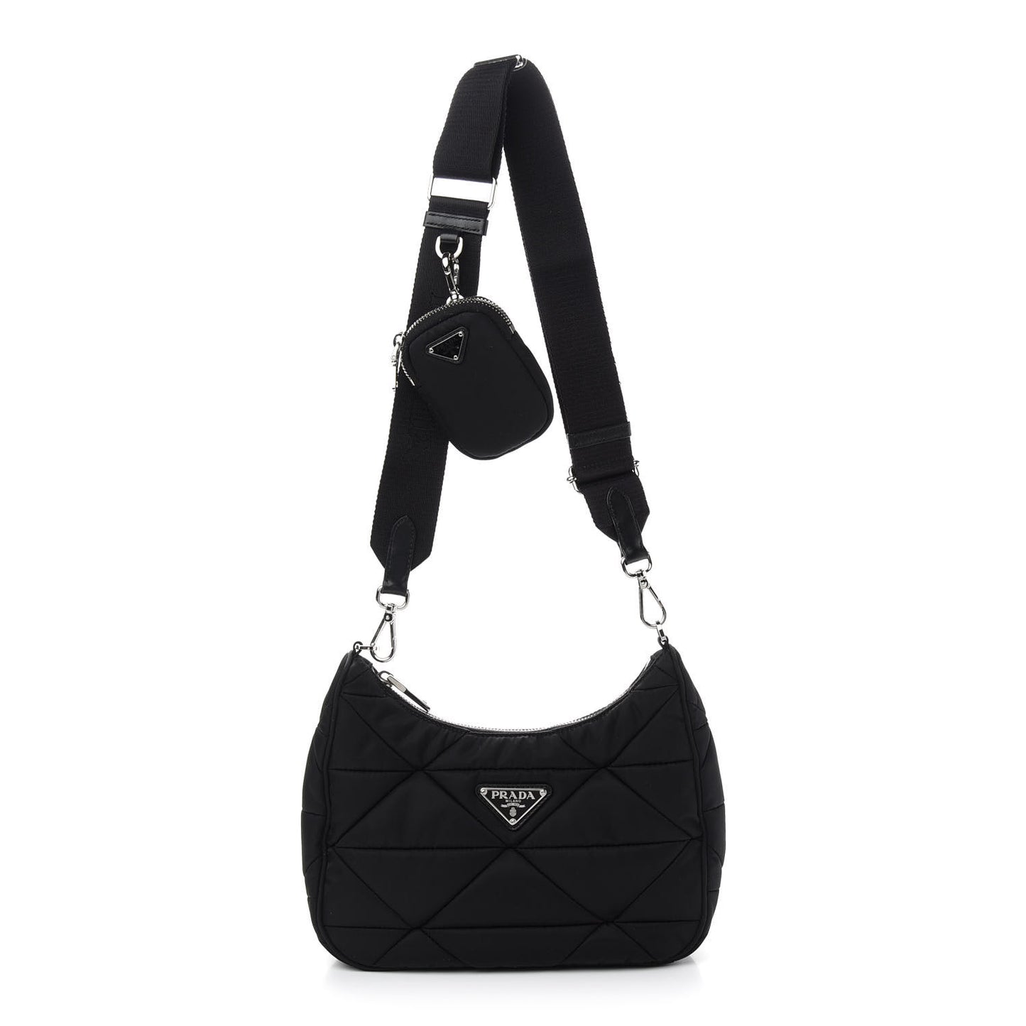 Re-Nylon Triangle Padded Patchwork Shoulder Bag Black