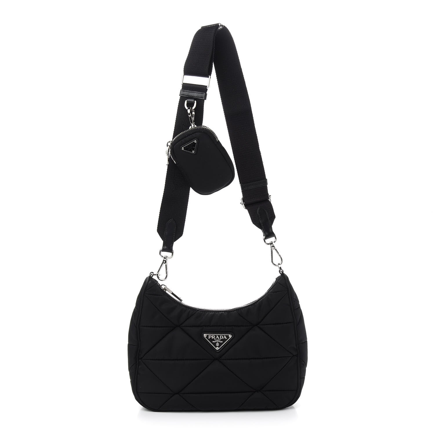 Prada Re-Nylon Triangle Padded Patchwork Shoulder Bag Black 1 of 9