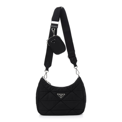 Prada Re-Nylon Triangle Padded Patchwork Shoulder Bag Black 1 of 9