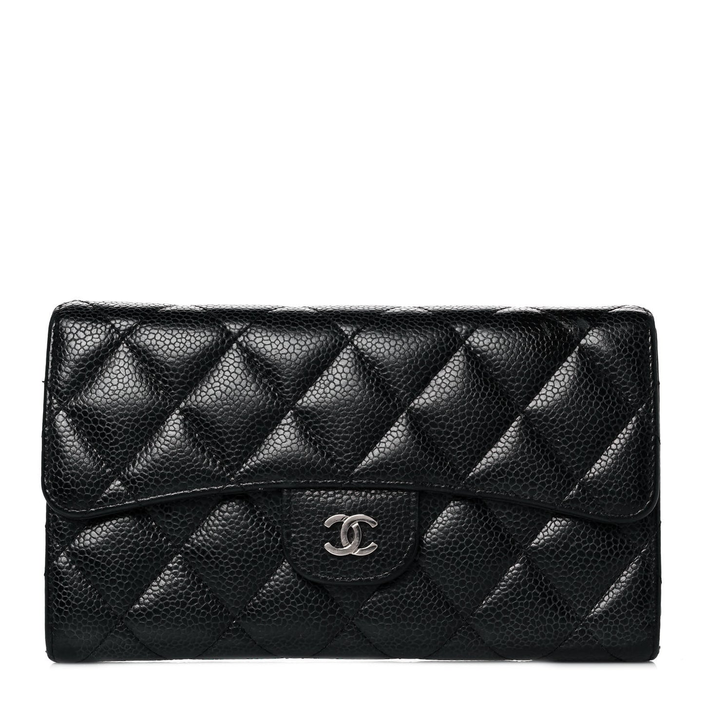 Caviar Quilted Long Flap Wallet Black