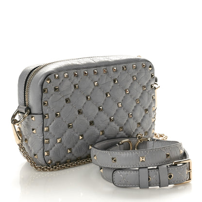 Valentino Garavani Craquele Nappa Rockstud Spike Camera Crossbody Bag Pastel Grey 3 of 9