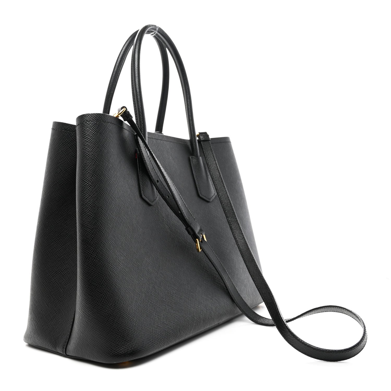 Prada Saffiano Cuir Medium Double Bag Black Fuoco 2 of 9