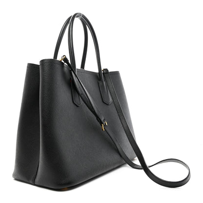 Prada Saffiano Cuir Medium Double Bag Black Fuoco 2 of 9