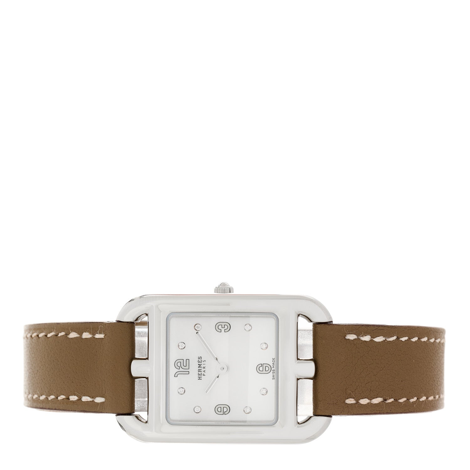 Hermes Stainless Steel Swift Diamond Mother of Pearl 23mm Cape Cod Quartz Watch Etoupe 2 of 5
