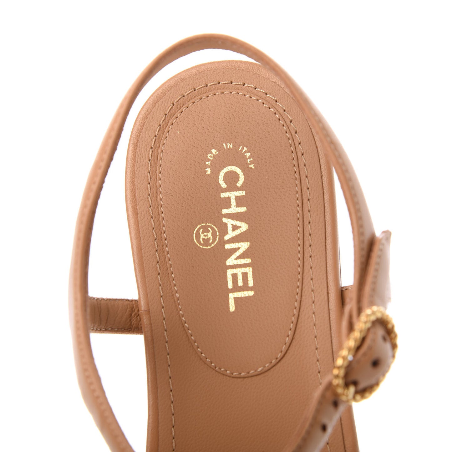 Lambskin Chain CC Logo Thong Sandals 39.5 Light Brown