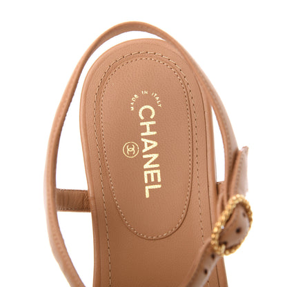 Chanel Lambskin Chain CC Logo Thong Sandals 39.5 Light Brown 7 of 8