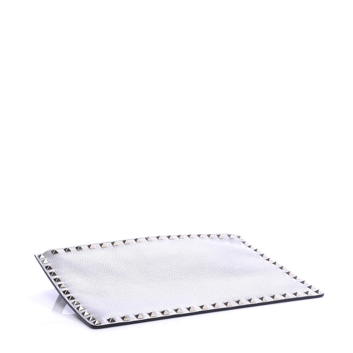 Pebbled Calfskin Large Rockstud Zip Pouch Pastel Grey