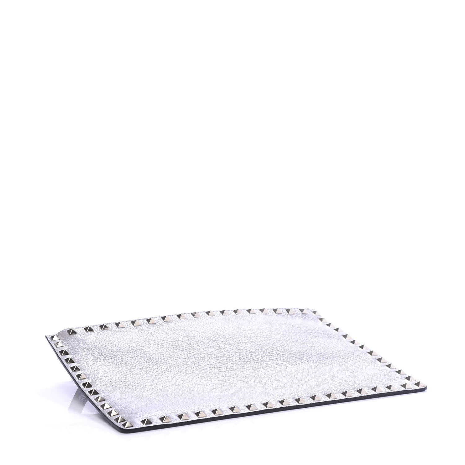 Valentino Garavani Pebbled Calfskin Large Rockstud Zip Pouch Pastel Grey 4 of 6