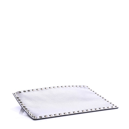 Valentino Garavani Pebbled Calfskin Large Rockstud Zip Pouch Pastel Grey 4 of 6