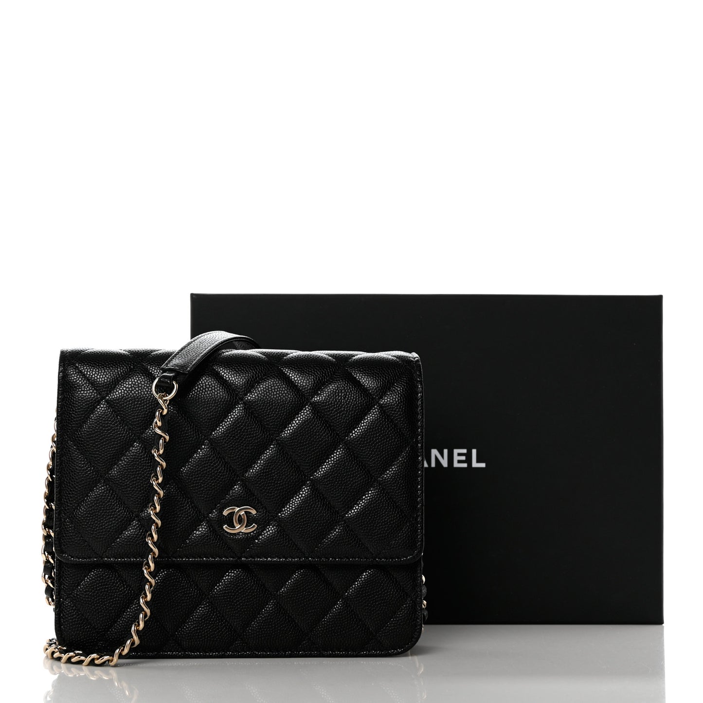 Caviar Quilted Square Wallet on Chain WOC Black