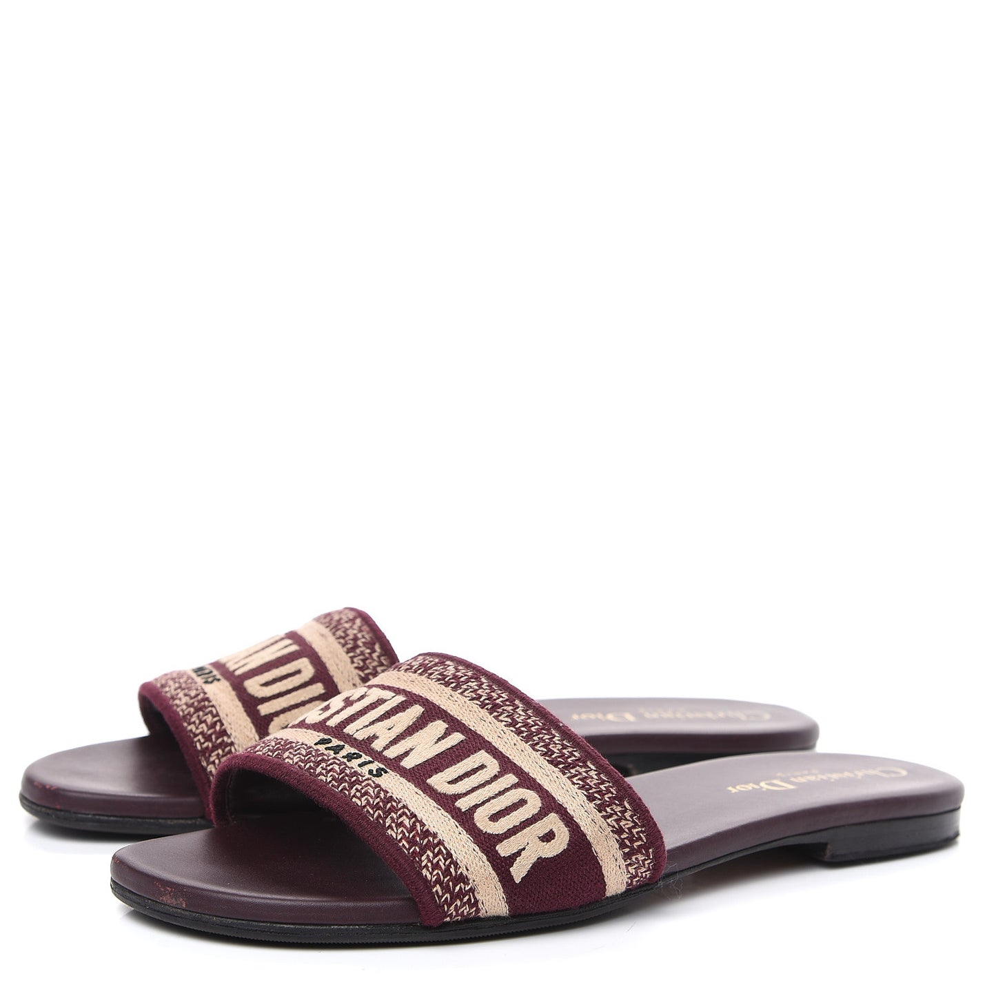 Canvas Embroidered Dway Flat Slide Sandals 37.5 Deep Amaranth