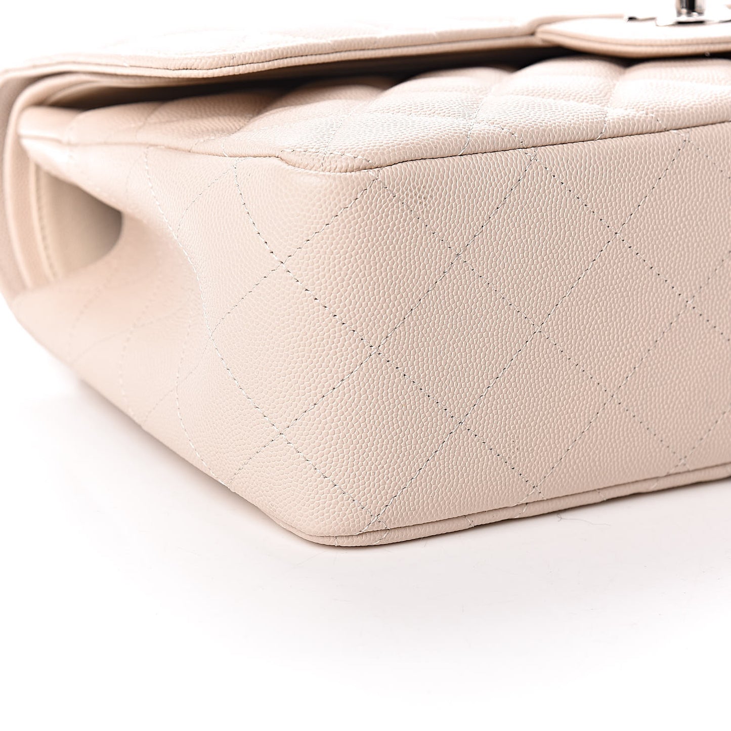 Caviar Quilted Jumbo Double Flap Light Beige