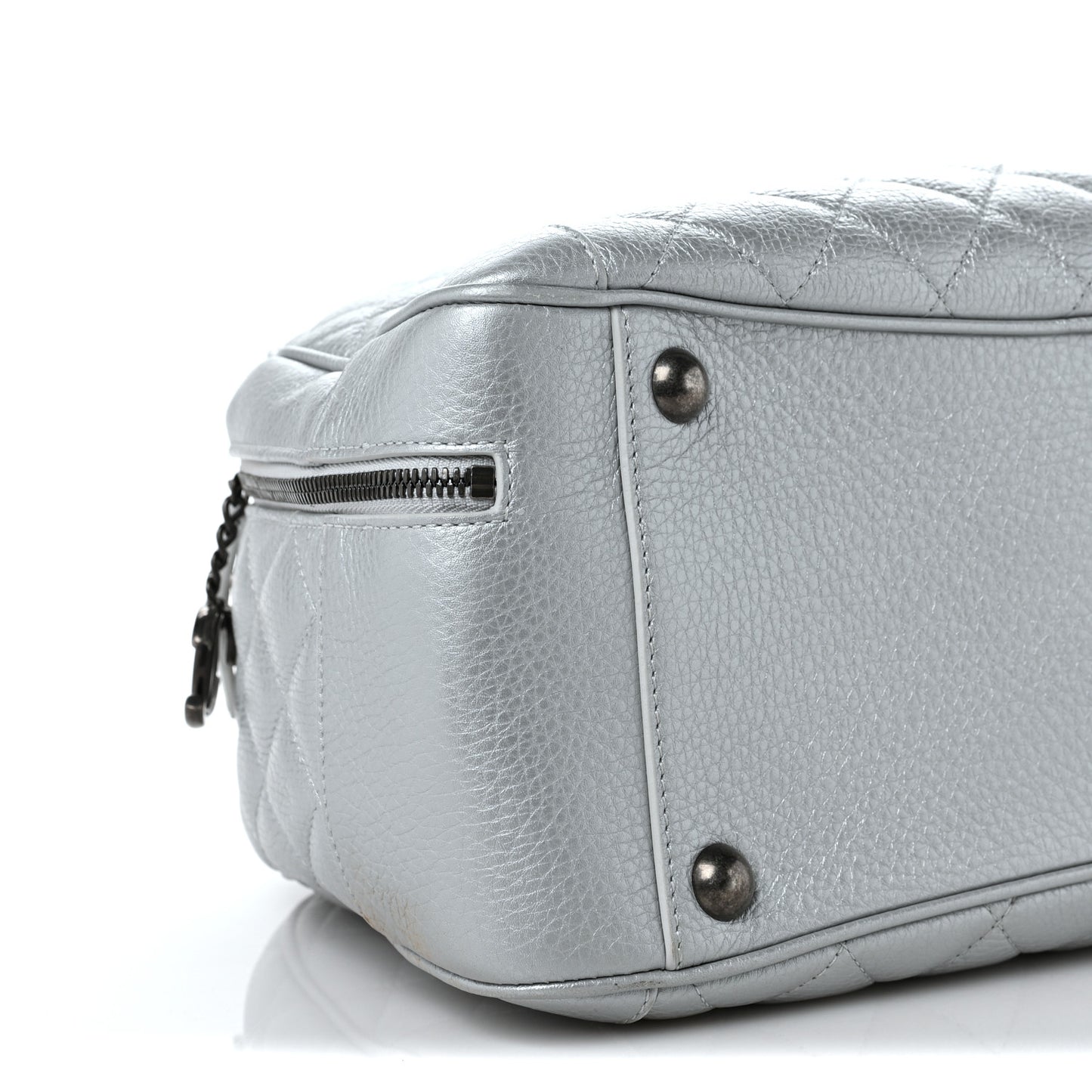 Metallic Calfskin Quilted Medium Airlines Round Trip Bowling Bag Silver
