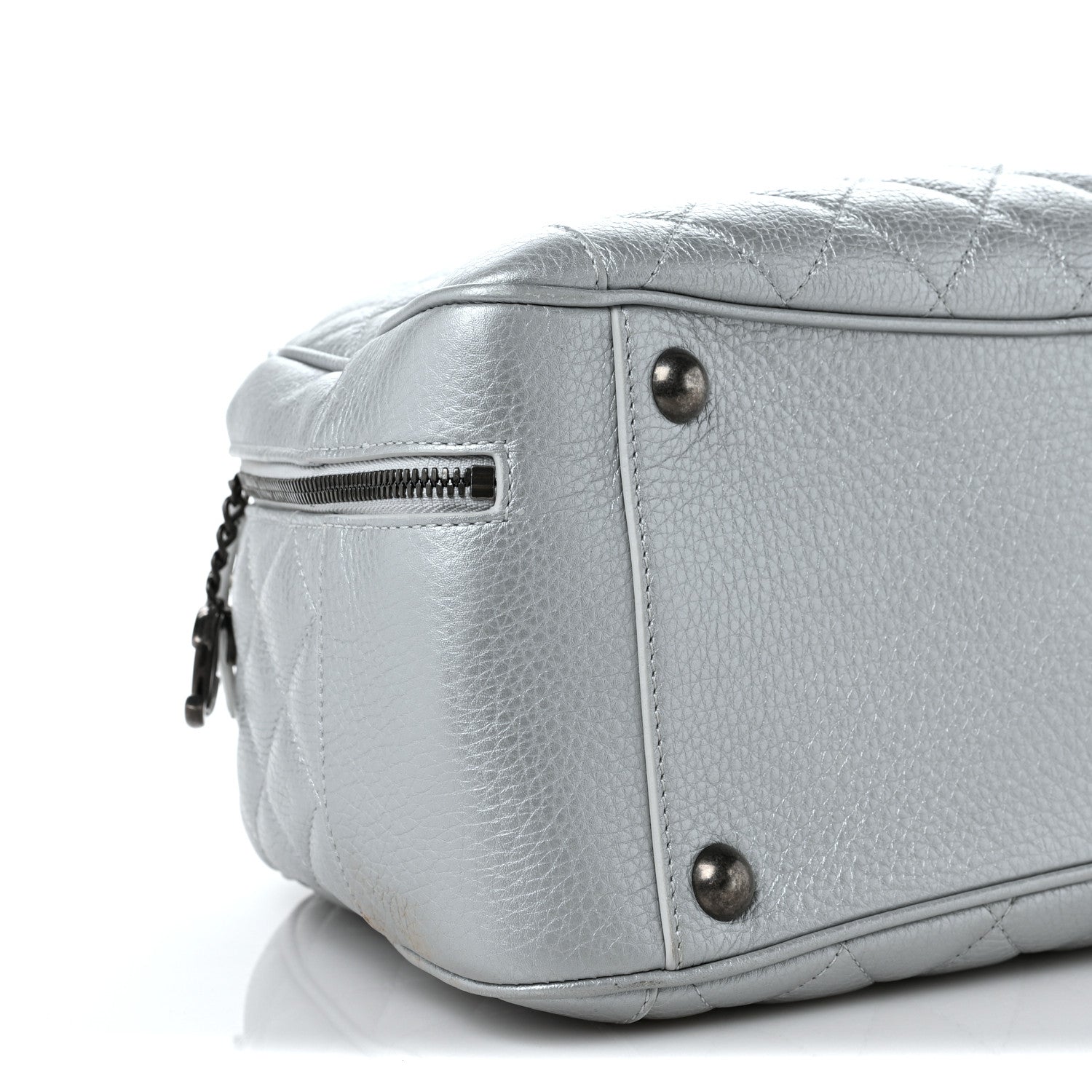 Chanel Metallic Calfskin Quilted Medium Airlines Round Trip Bowling Bag Silver 8 of 9