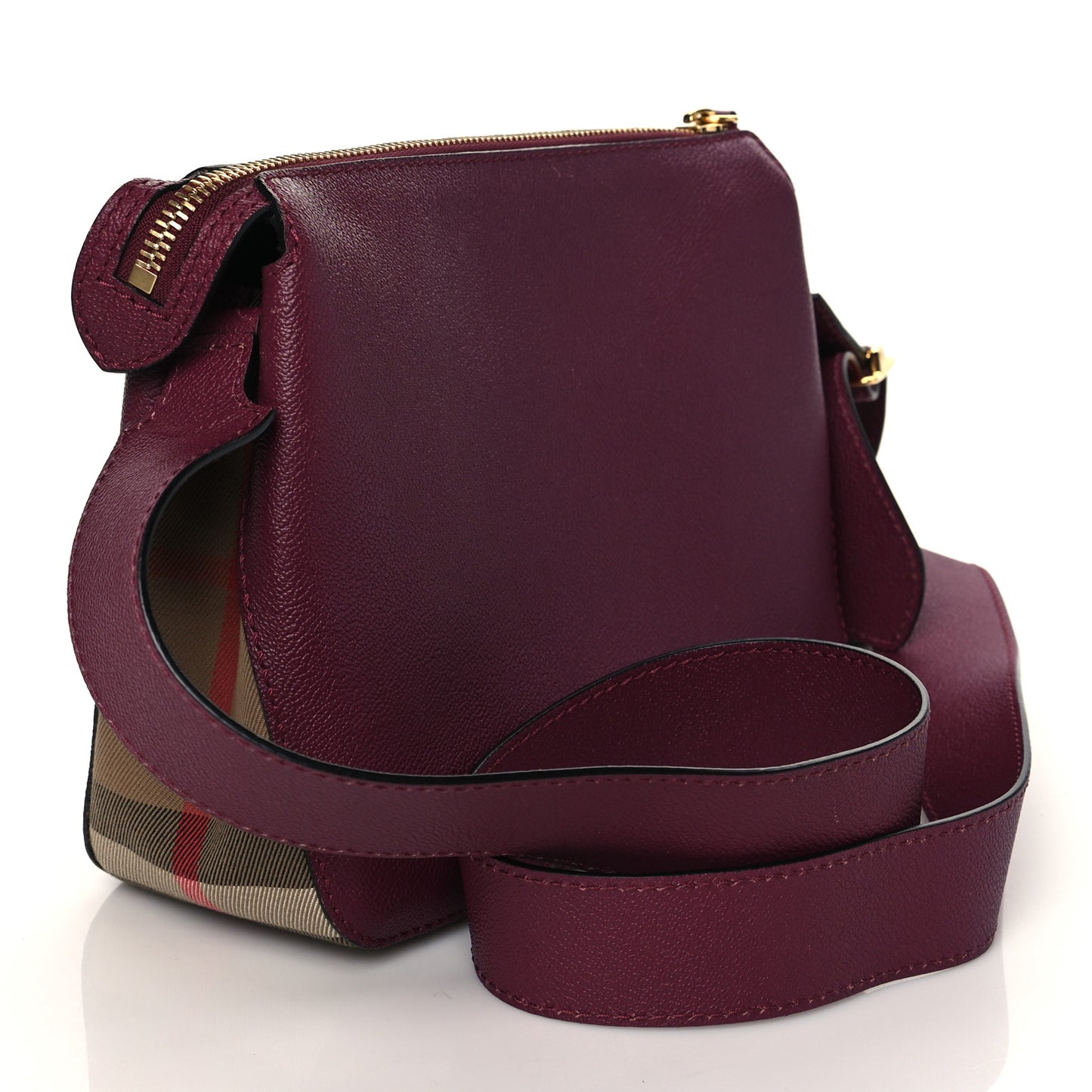 Soft Grain Calfskin House Check Small Helmsley Crossbody Dark Plum