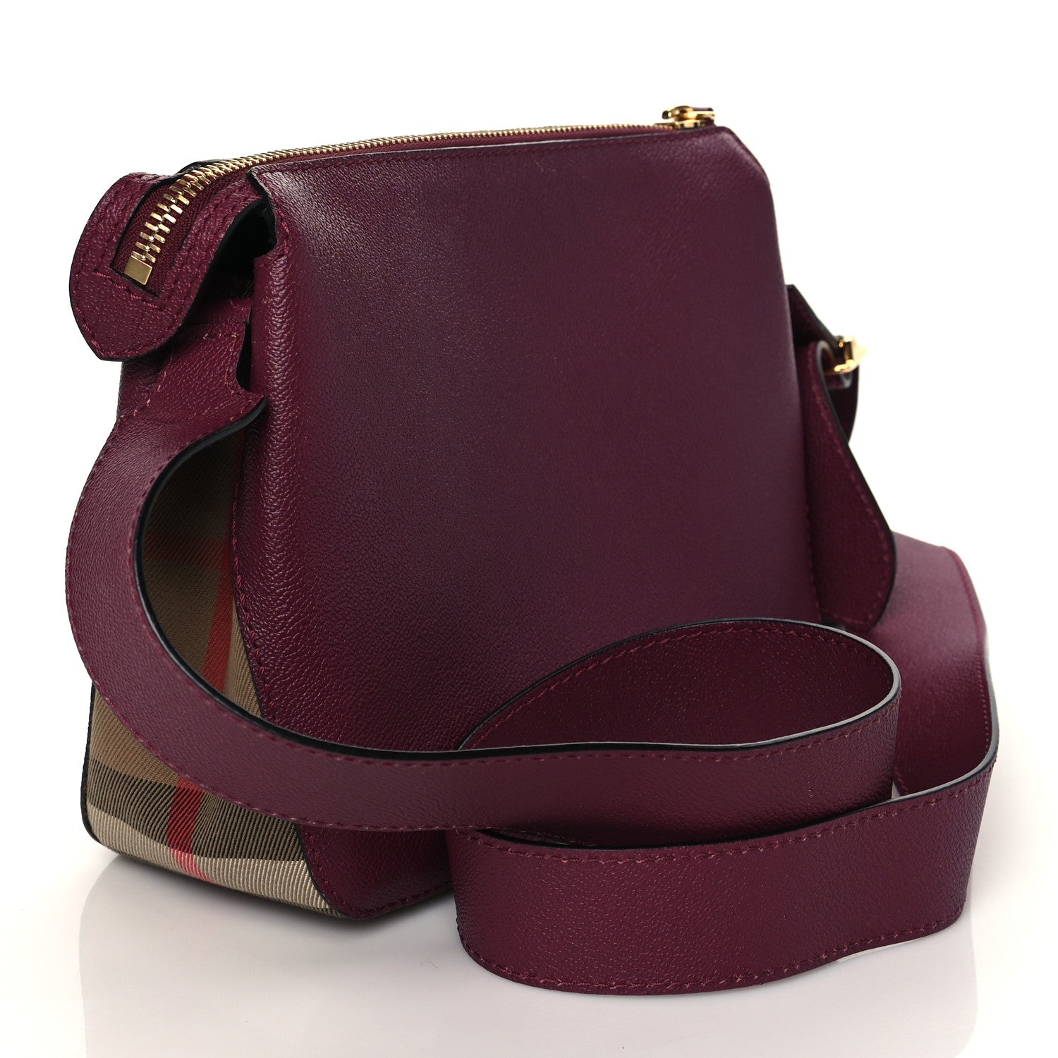 Burberry Soft Grain Calfskin House Check Small Helmsley Crossbody Dark Plum 2 of 8