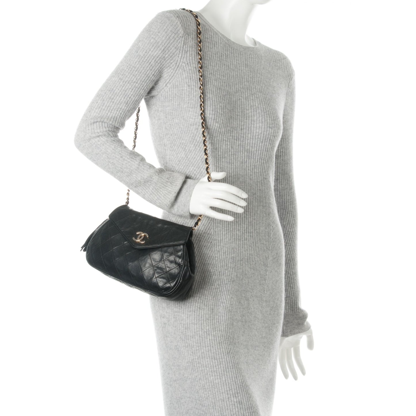 Lambskin Quilted Small Tassel Flap Black