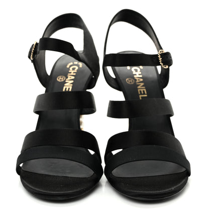 Chanel Kid Suede Pearl Sandals 42 Black 2 of 13