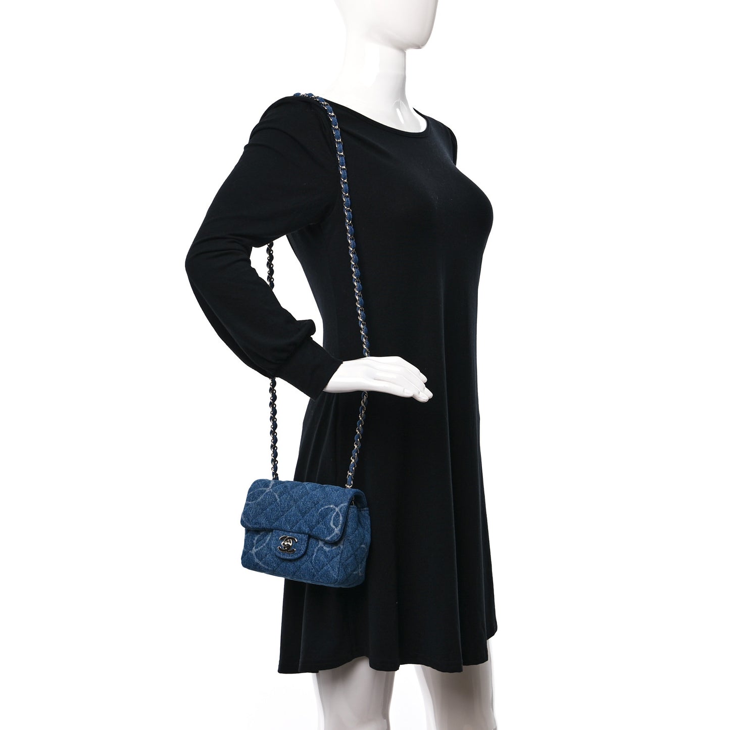 Denim CC Quilted Mini Square Flap Blue