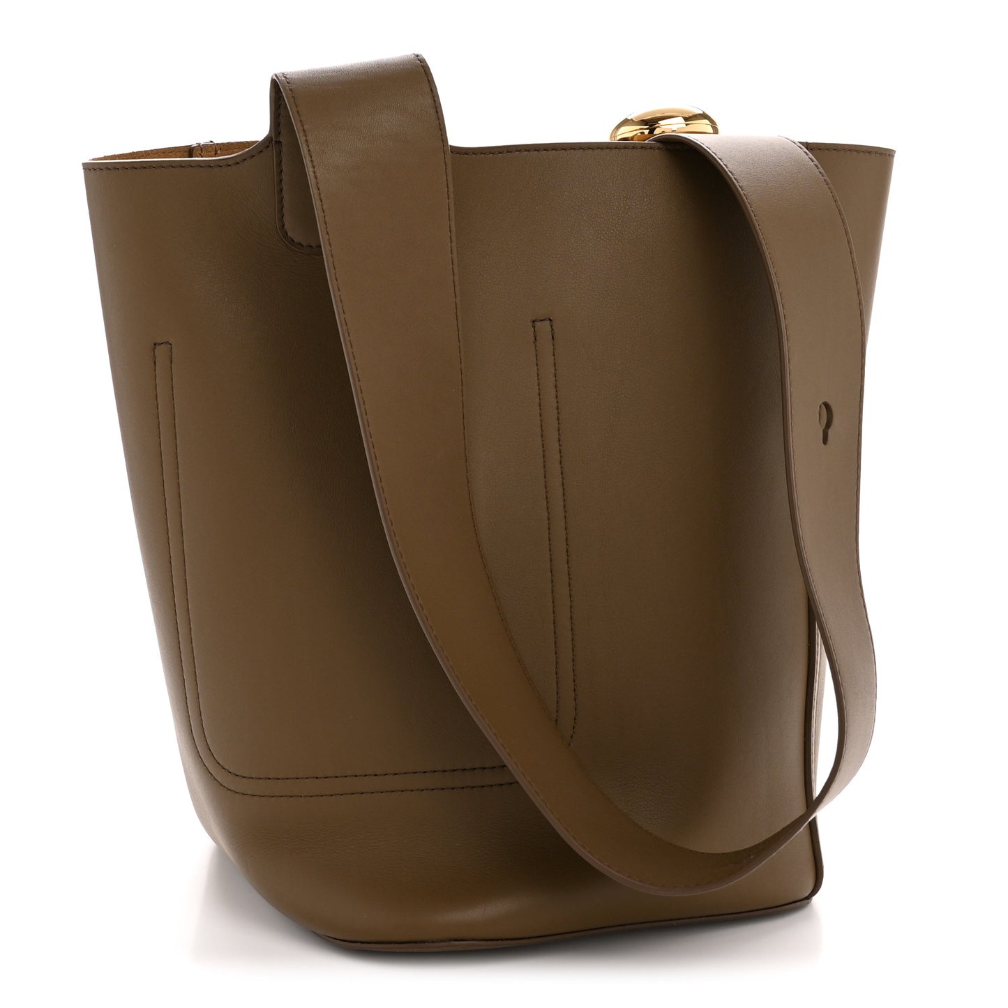 Smooth Calfskin Medium Pebble Bucket Bag Oak
