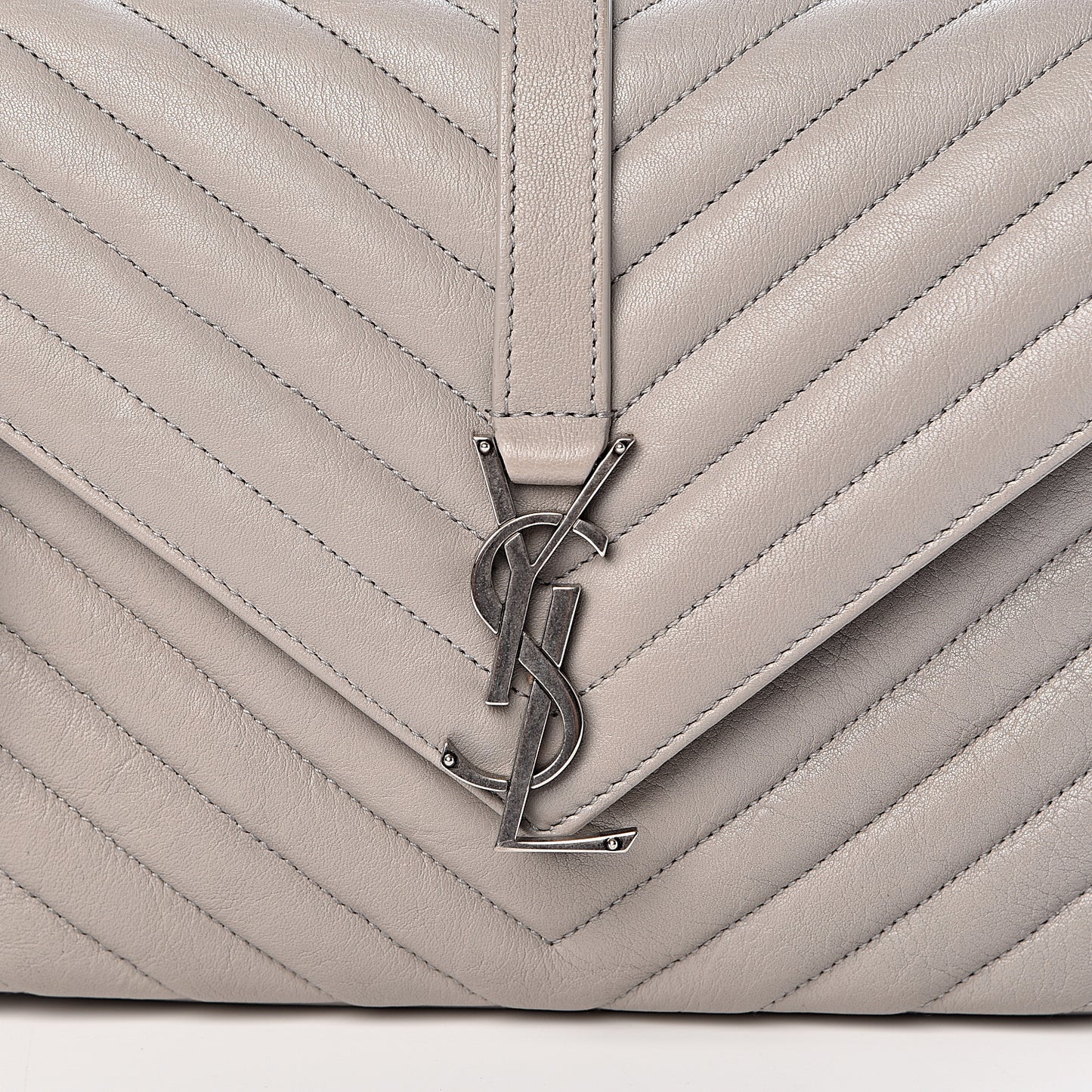 Sheepskin Matelasse Chevron Monogram Medium College Bag Granite