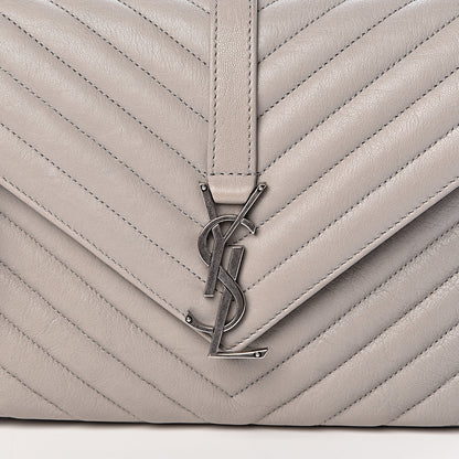Saint Laurent Sheepskin Matelasse Chevron Monogram Medium College Bag Granite 13 of 13