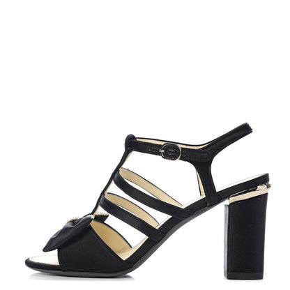 Chanel Satin Pearl Bow Sandals 37 Black 1 of 8