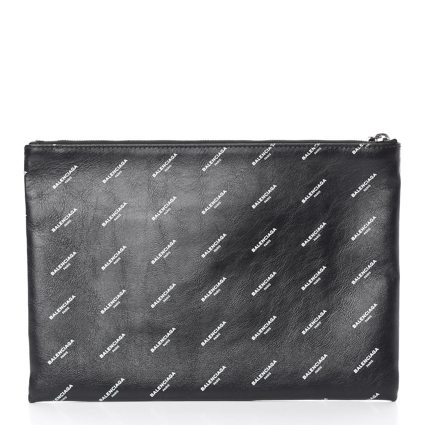 Calfskin Allover Logo Medium Clip Pouch Black