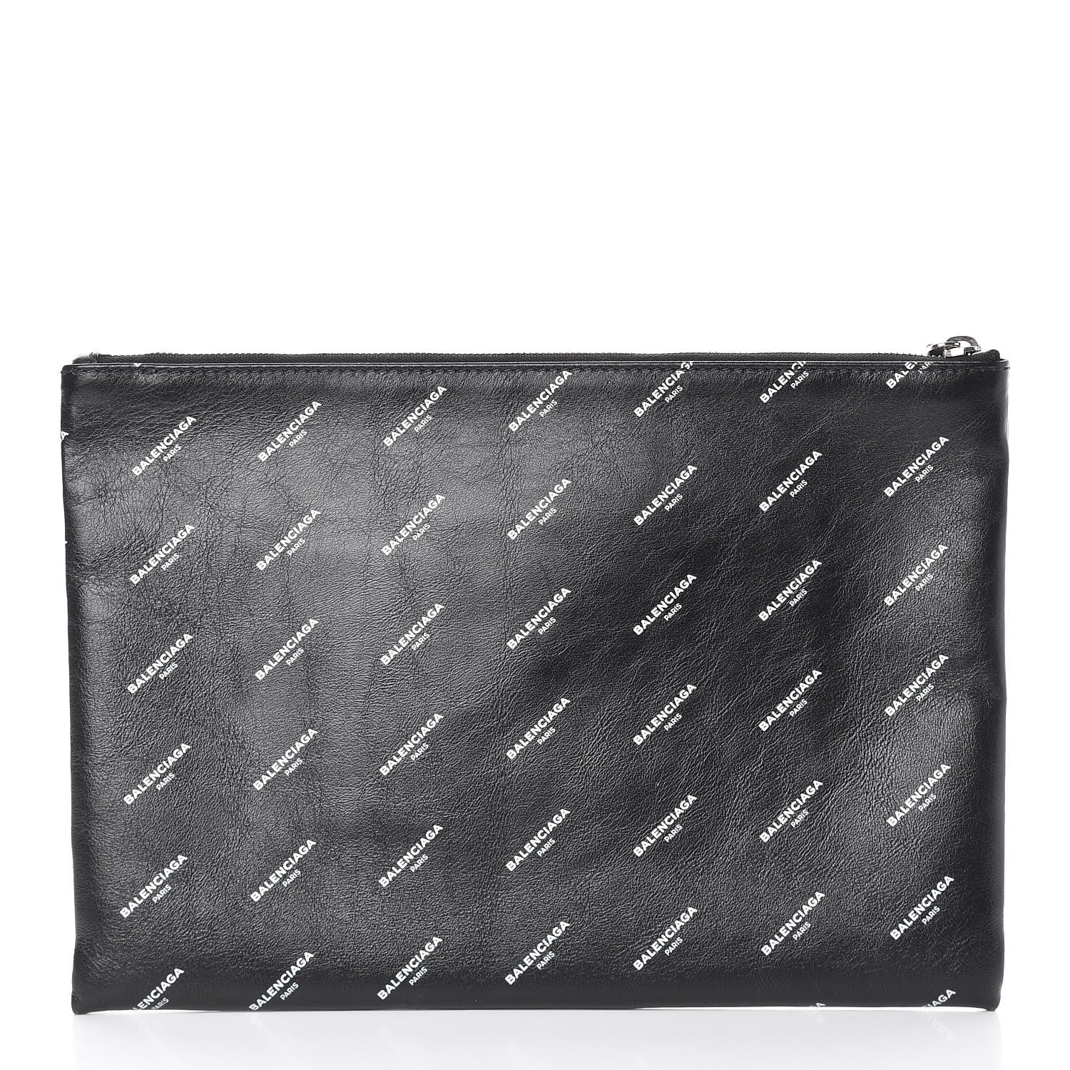 Balenciaga Calfskin Allover Logo Medium Clip Pouch Black 1 of 8