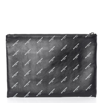 Balenciaga Calfskin Allover Logo Medium Clip Pouch Black 1 of 8