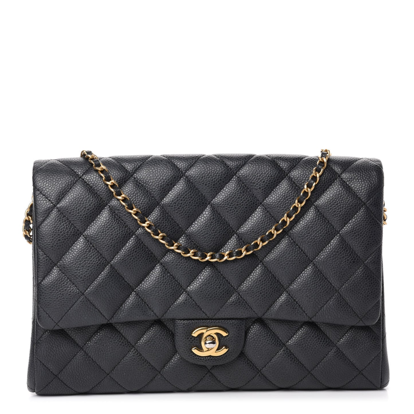 Caviar Quilted Clutch With Chain Flap Black