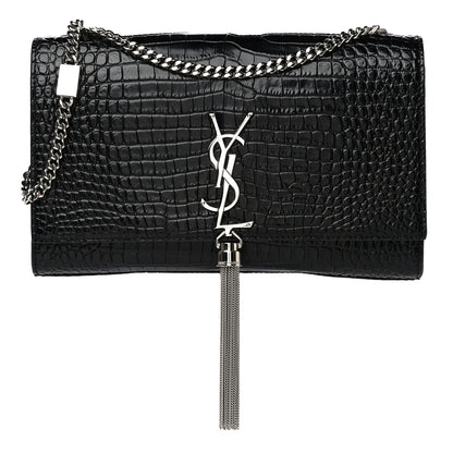 Saint Laurent Calfskin Crocodile Embossed Medium Classic Monogram Kate Tassel Satchel Black 1 of 9
