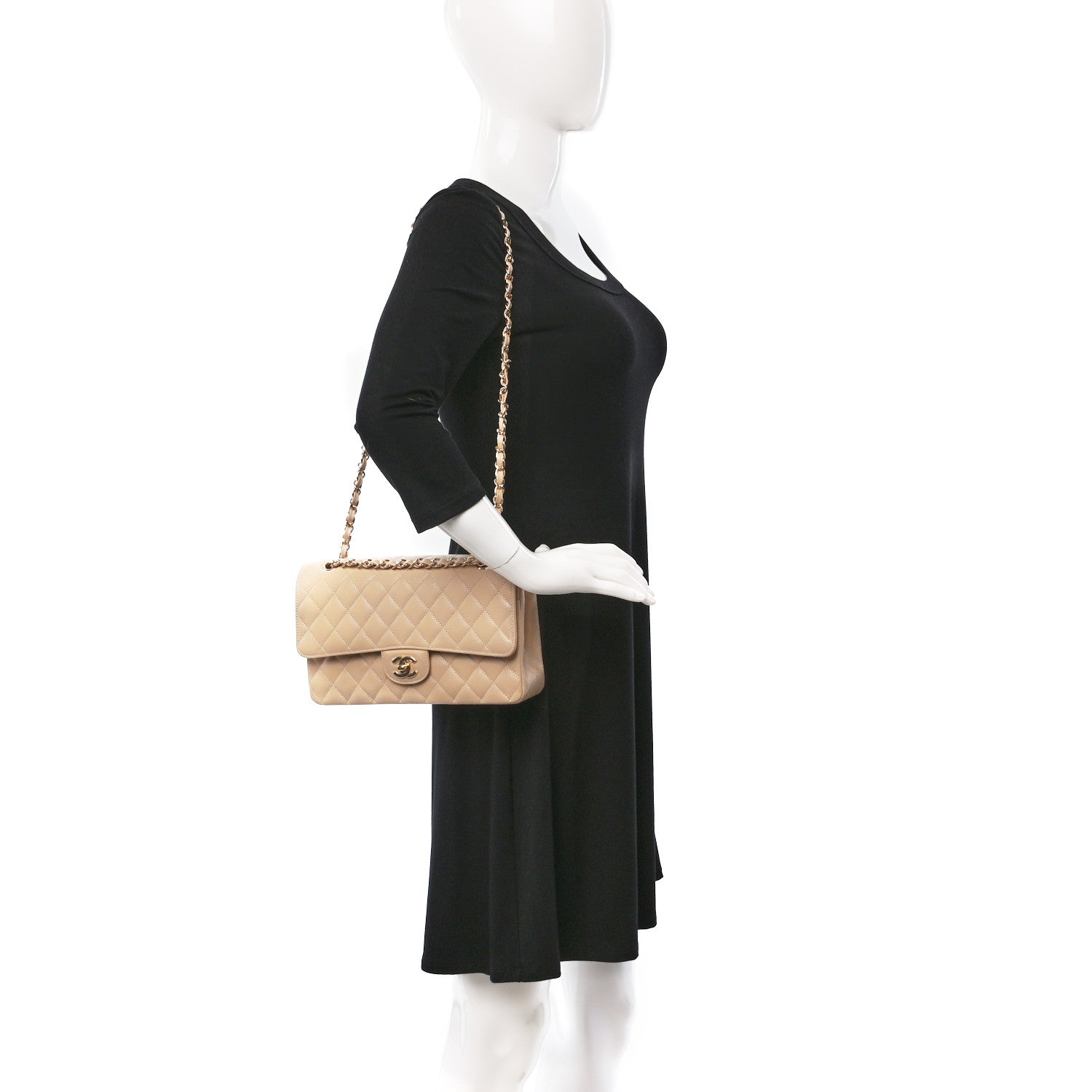 Chanel Caviar Quilted Medium Double Flap Beige 2 of 10