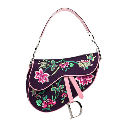 Christian Dior Embroidered Flowers Saddle Bag Purple 1 of 10