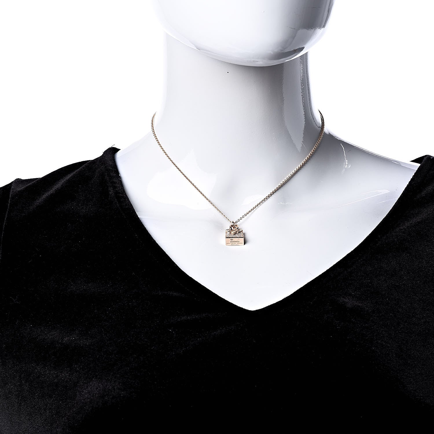Hermes 18K Rose Gold Diamond Birkin Amulette Pendant Necklace 2 of 7