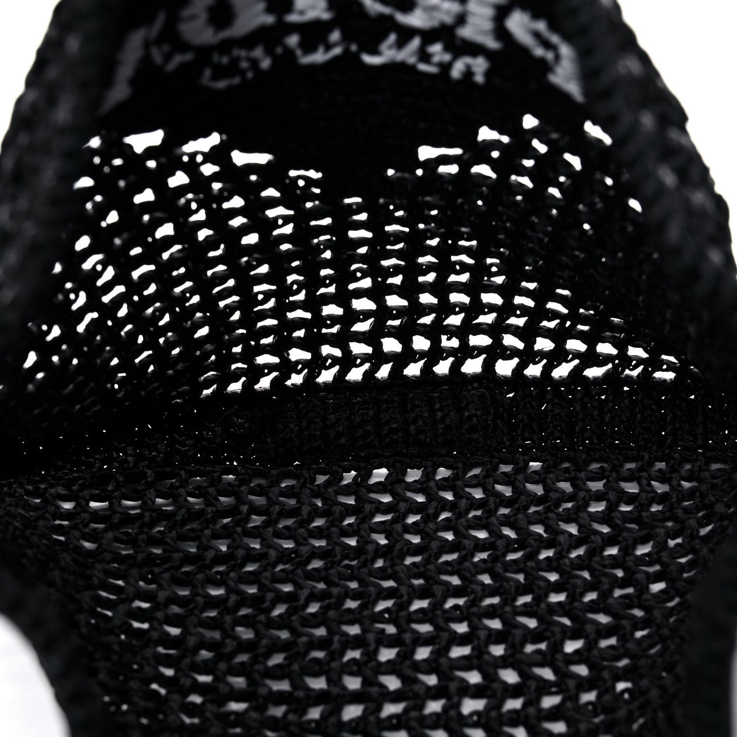 Yarn Raffia Effect Crochet Logo Embroidered Tote Bag Black