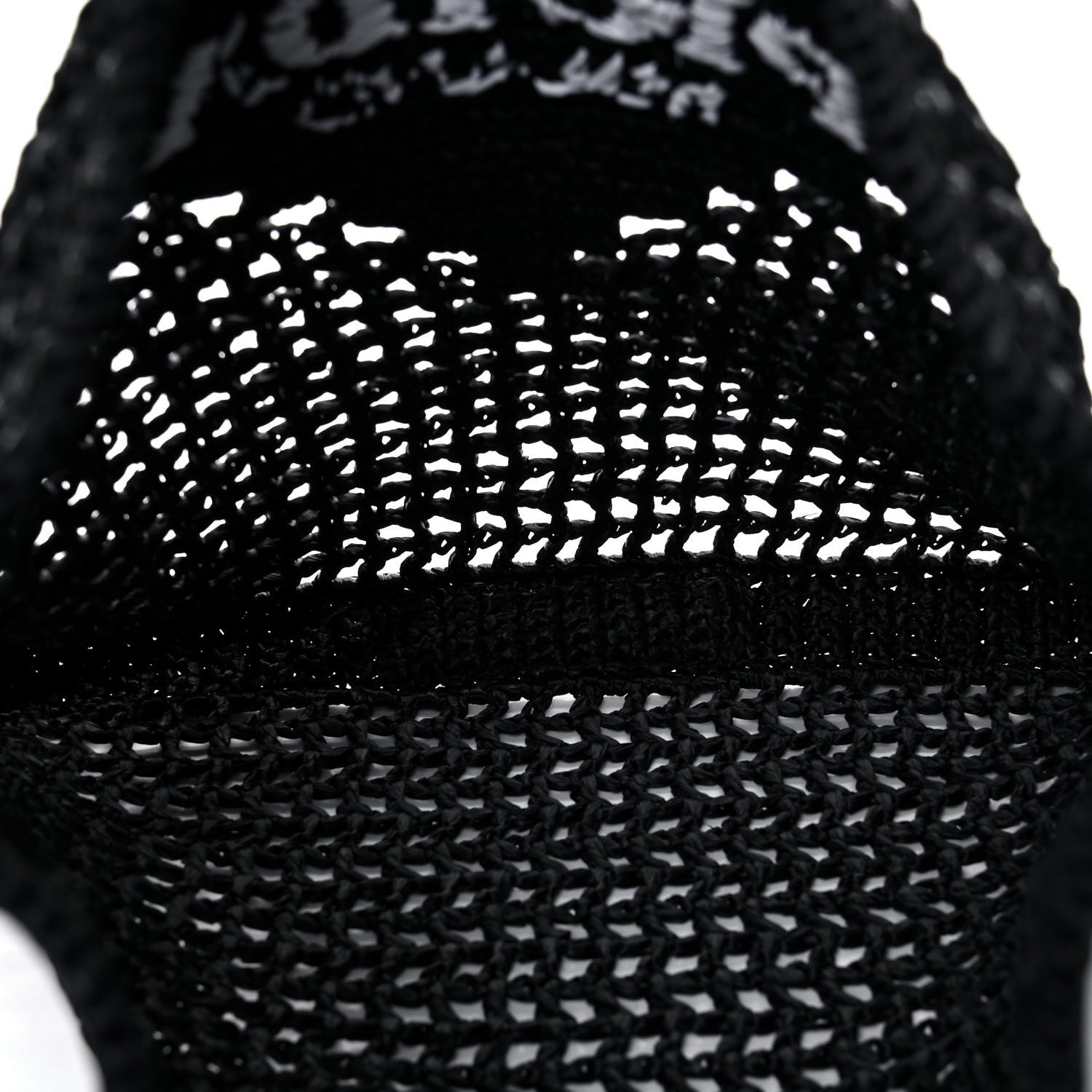 Prada Yarn Raffia Effect Crochet Logo Embroidered Tote Bag Black 5 of 8