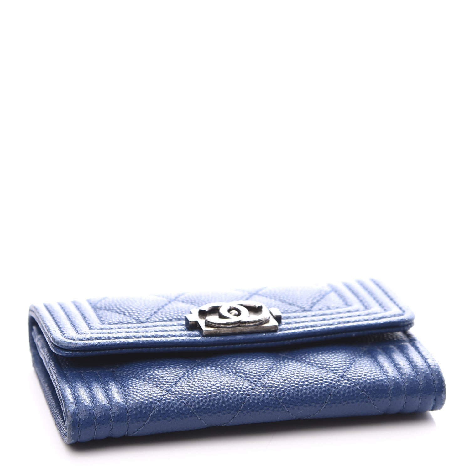 Chanel Caviar Quilted Boy Flap Card Holder Wallet Blue 3 of 8
