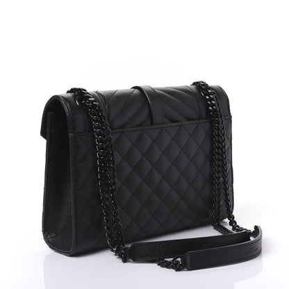 Saint Laurent Grain De Poudre Textured Mixed Matelasse Triquilt Medium Monogram Satchel Black 2 of 8