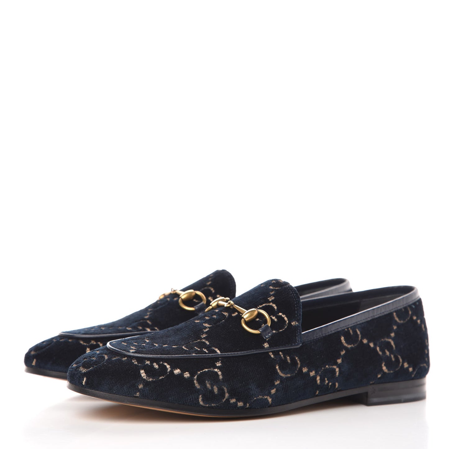 Velvet GG Monogram Horsebit Womens Jordaan Loafers 39.5 Blue Beige