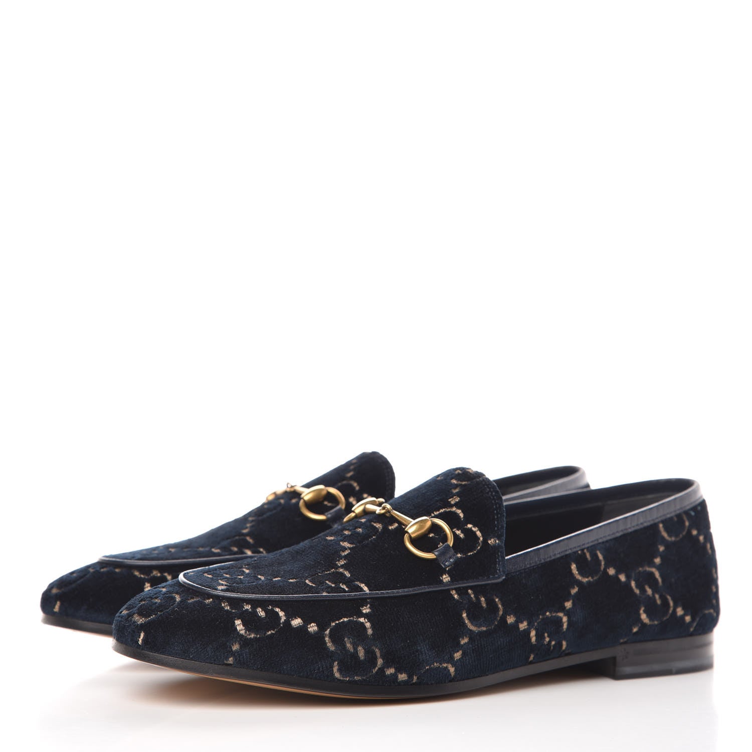 Gucci Velvet GG Monogram Horsebit Womens Jordaan Loafers 39.5 Blue Beige 3 of 10
