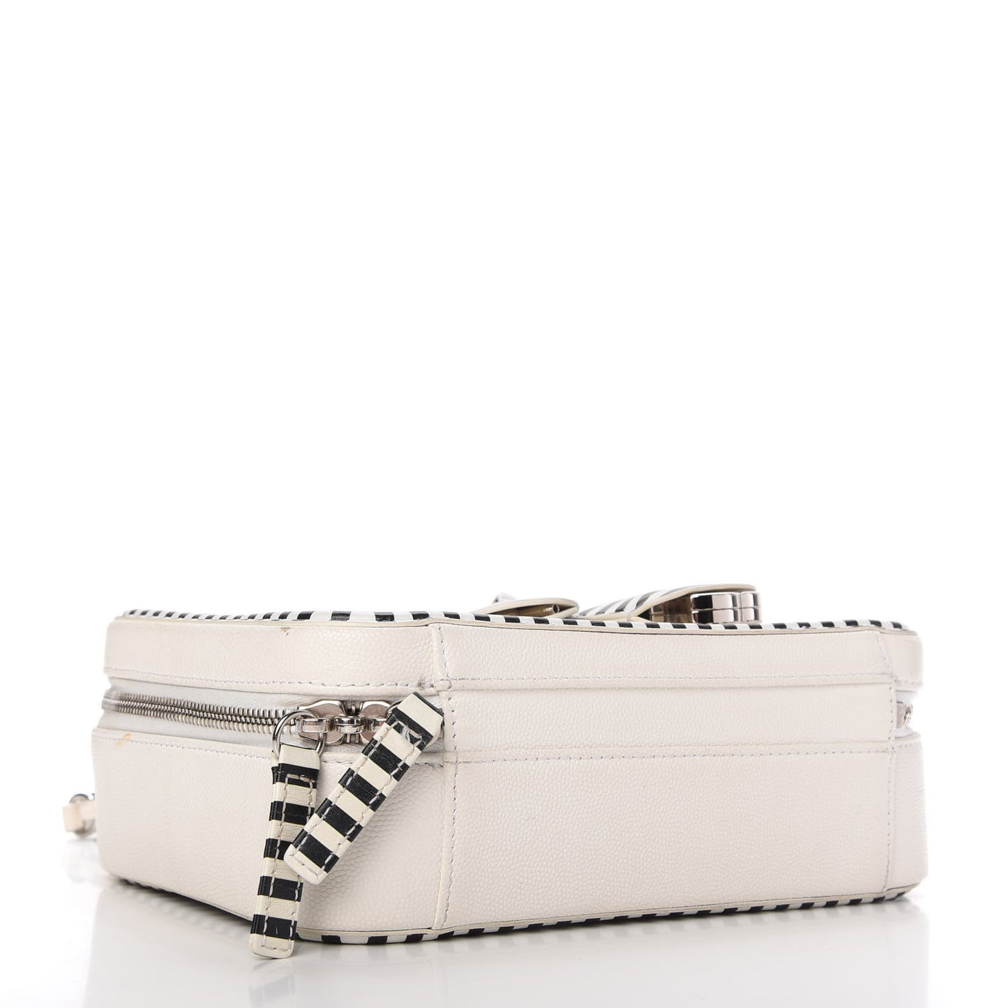 Caviar Quilted Striped Medium CC Filigree Vanity Case White Black