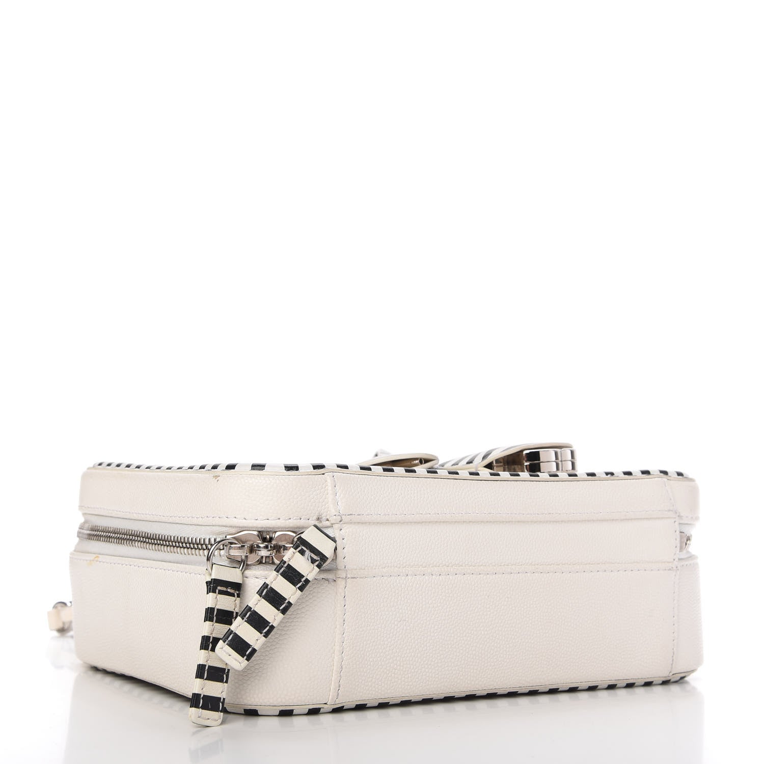 Chanel Caviar Quilted Striped Medium CC Filigree Vanity Case White Black 4 of 12