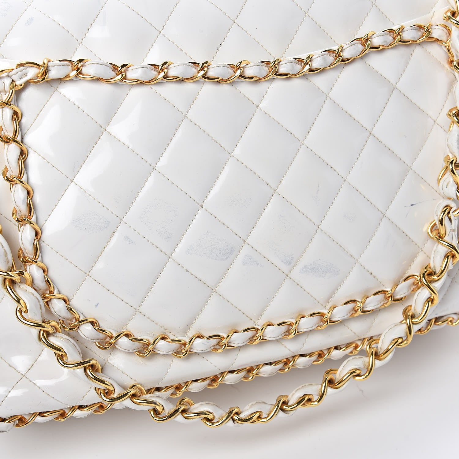 Chanel Patent Quilted Jumbo XL Chain Around Flap White 15 of 20