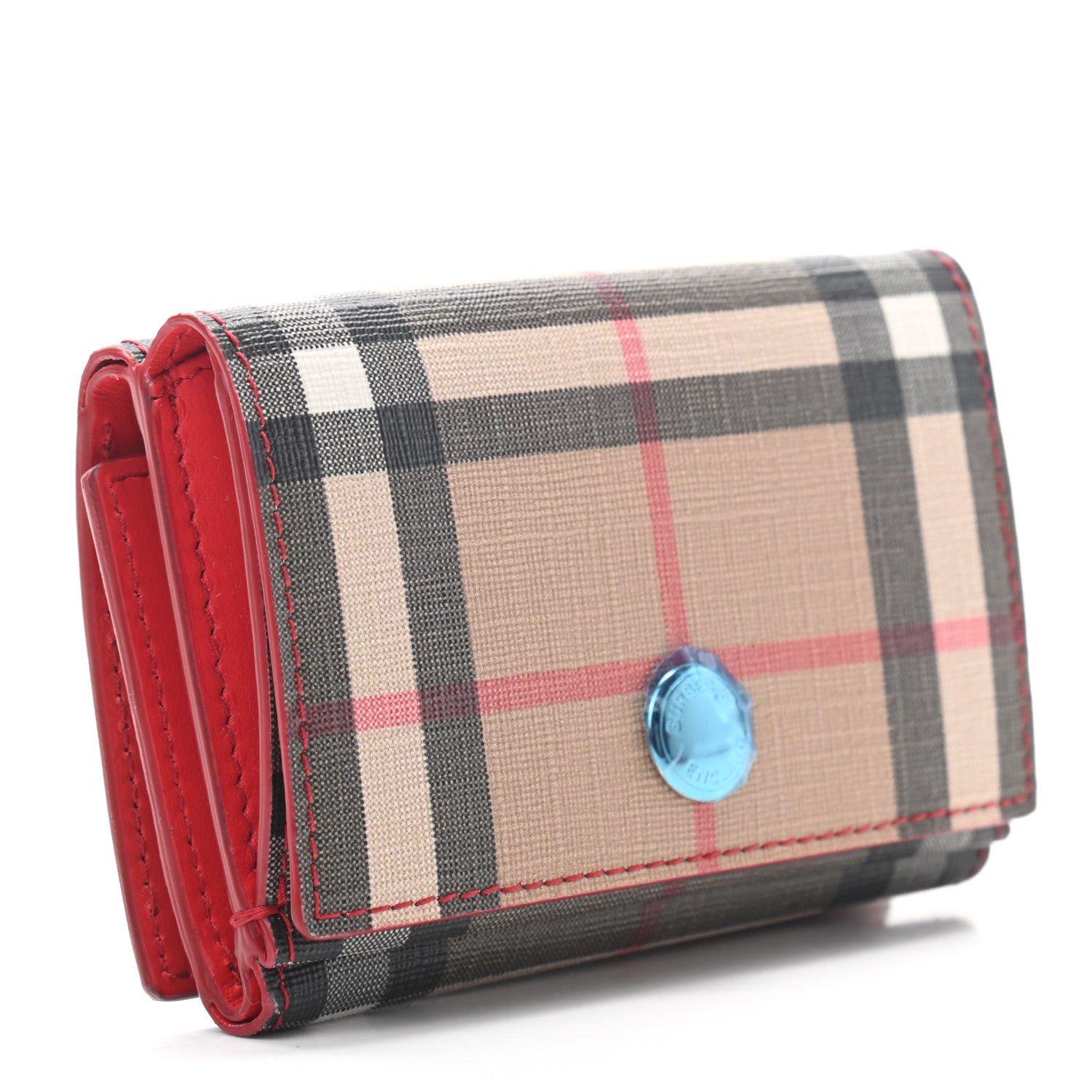 Burberry E-Canvas Vintage Check Tri-Fold Wallet Red 3 of 6