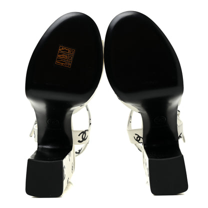 Chanel Printed Lambskin Coco Beach Platform Sandals 38 White Black 6 of 12