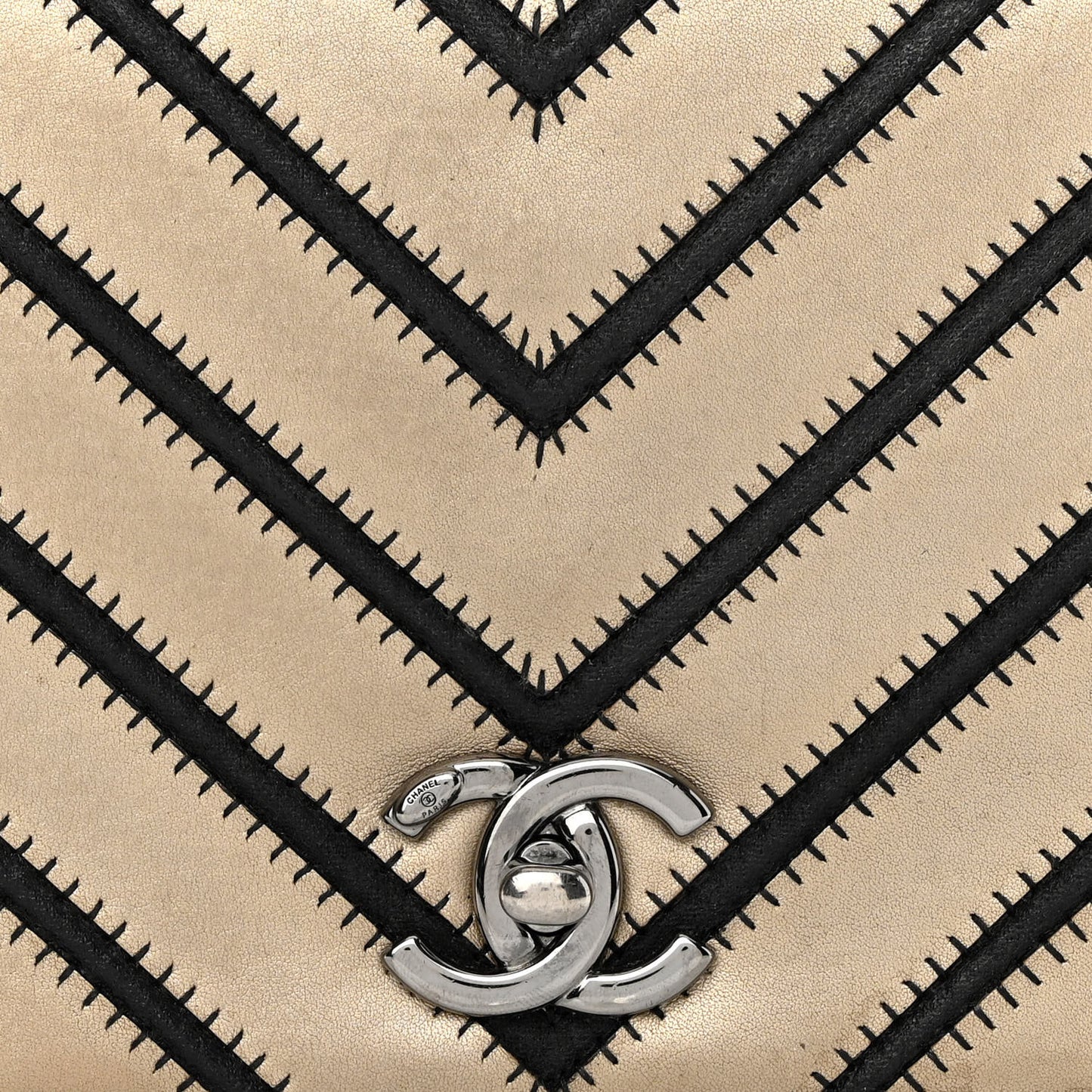 Lambskin Grosgrain Chevron Quilted Small Couture Flap Black Gold